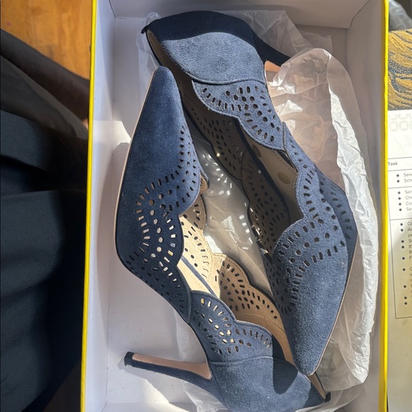 Stylish Navy Suede Heels - Picture 1 of 5